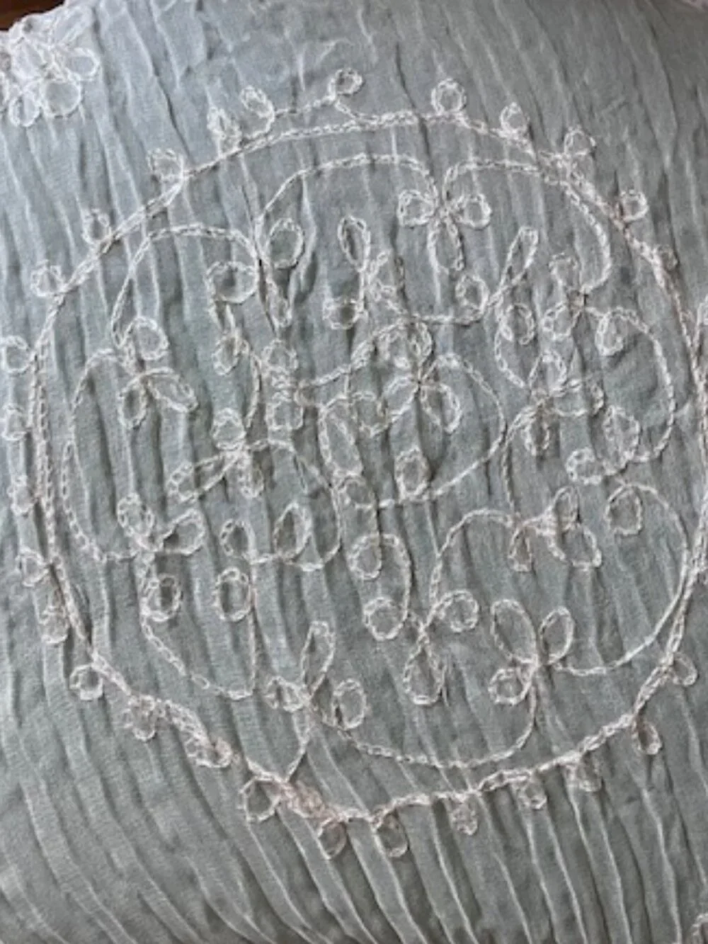 Sheer Crinkly Champagne Pink Scarf with Silk Embroidered Patterns